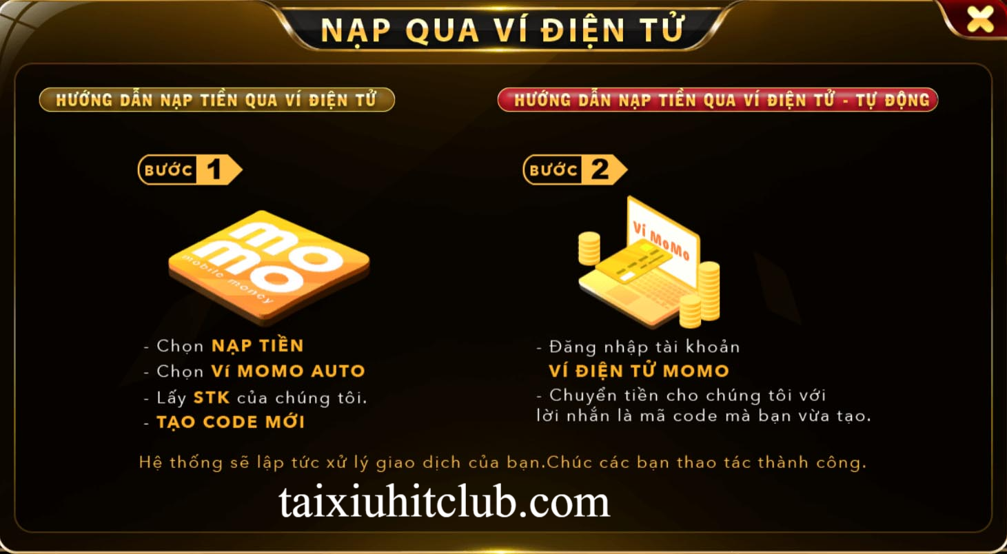 Cách nạp chơi game tài xỉu bằng ví điện tử tại cổng game hit club