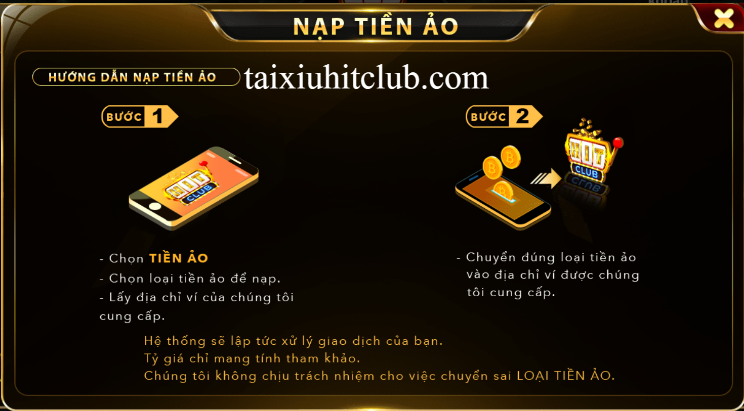 Cách nạp vào hit club chơi game tài xỉu bằng tiền ảo