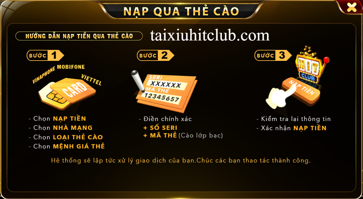 Cách nạp tiền hit club bằng thẻ cào